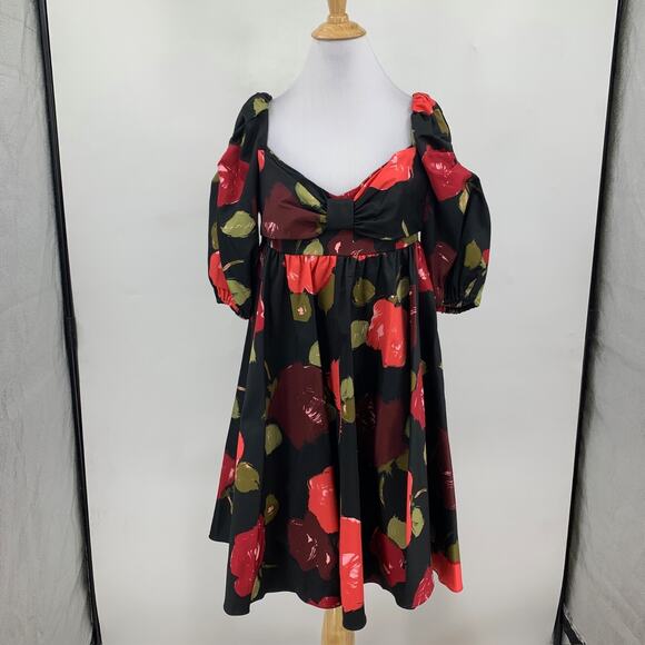 Kate Spade Dress Womens 12 Multi Just Rosy Beau Bow Sweetheart Neck Puff Sleeve - Picture 2 of 16